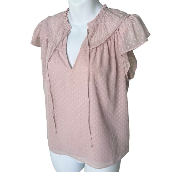 Express Lined Pink Ruffle Blouse Womens M Flutter Sleeve Feminine Coquette Top - Picture 1 of 16